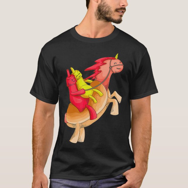 T-shirt Cool Unicorn Hotdog Funny Horned Horned Food (Devant)