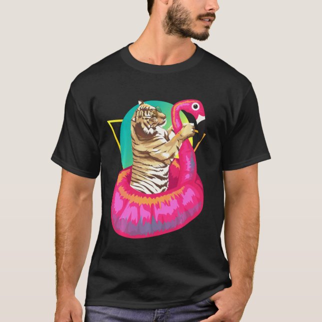 T-shirt Cool unique Tiger Chilling dans le Flamant rose fl (Devant)