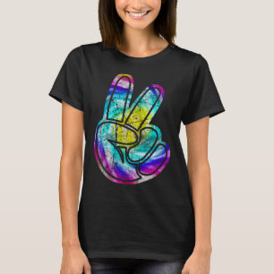 T-shirt Cool Vintage Main signe de paix Tie Dye décontract