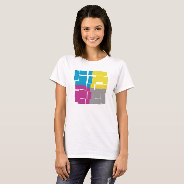 T-shirt COOL violet bleu jaune gris Abstrait Motif (Devant entier)