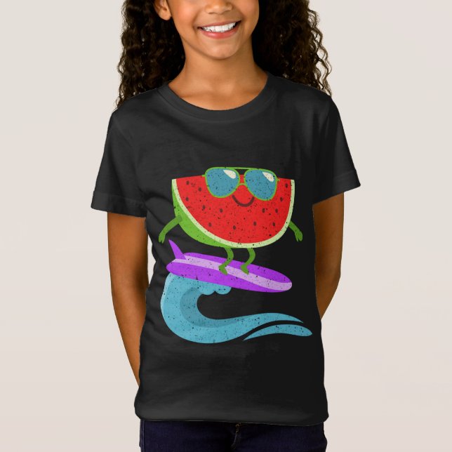 T-Shirt Cool Watermelon Surf Board Funky Summer Fruit Vint (Devant)