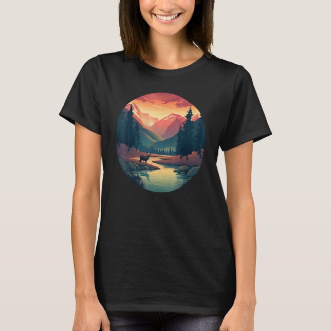 T-shirt Cool wilderness National Park with Deer for hiking (Devant)