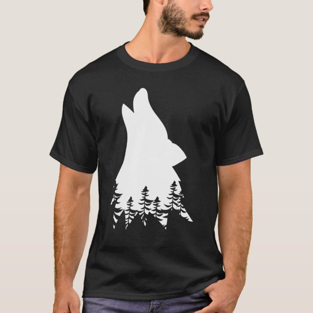 T-shirt Cool Wolf Silhouette Forest Wild Howd (Devant)