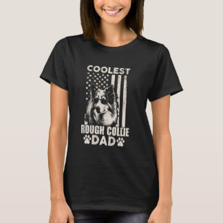 T-shirt Coolest Rough Collie Papa Vintage American Flag Fa