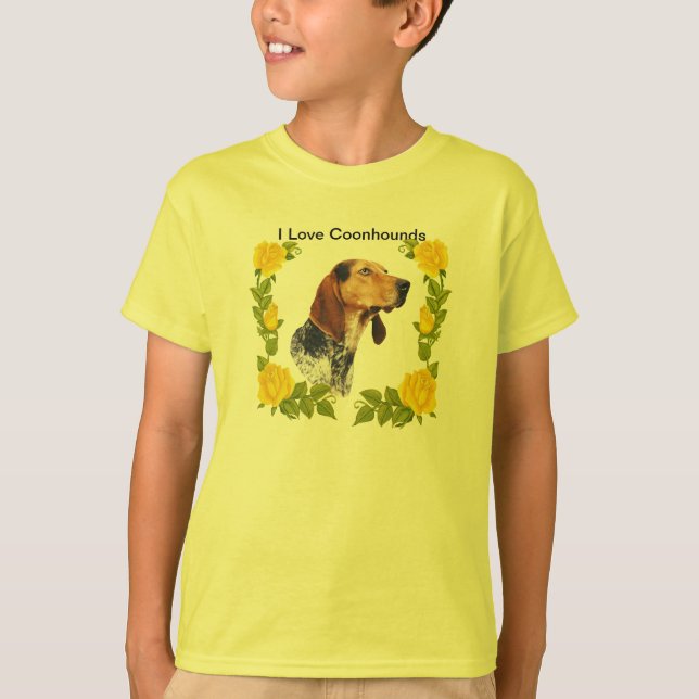 T-shirt Coonhound de l'anglais américain et roses jaunes (Devant)