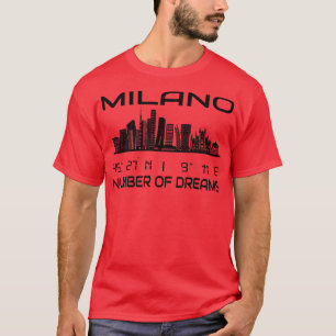 T-shirt Coordonnées GPS Ville Milan Skyline Dream City 1