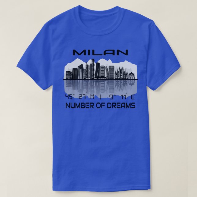 T-shirt Coordonnées GPS Ville Milan Skyline Dream City 4 (Design devant)