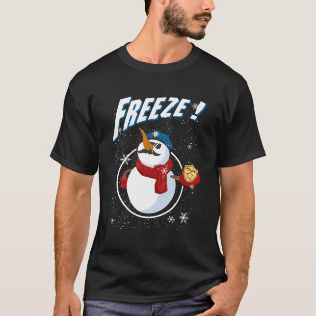 T-shirt Cop Snowman Freeze Police Navidad Policeman Police (Devant)