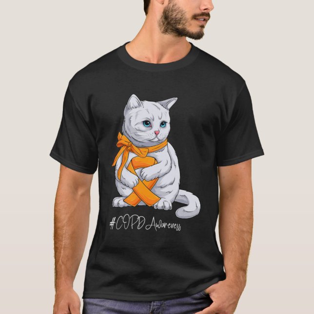 T-shirt COPD Awareness Month Orange Ribbon Cat (Devant)