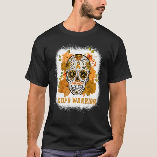 T-shirt COPD Awareness Sugar Flower Skull Orange Ribbon Bl (Devant)