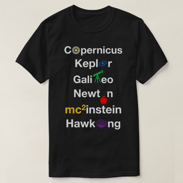 T-shirt Copernicus Galileo Kepler Newton Spatialistes (Design devant)