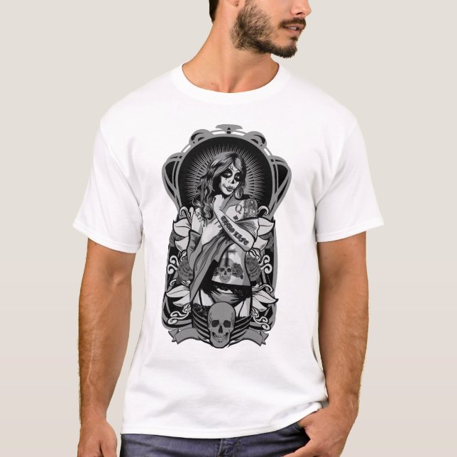 T-shirt Copie avec la femme de bandit. Style chicano de (Devant)