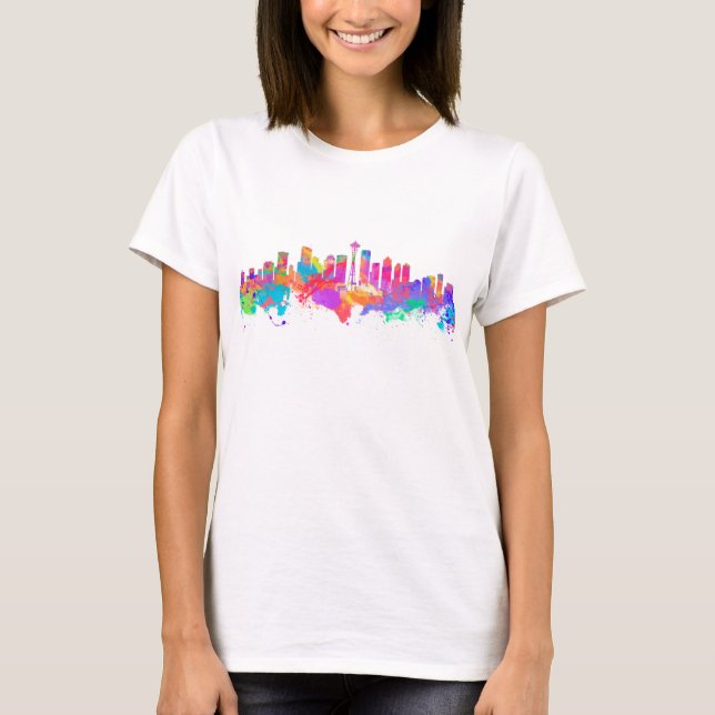 T-shirt Copie d'art d'aquarelle de l'horizon de Seattle (Devant)