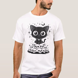 T-shirt Copie de Crânes de Chat Mignon Créatif Gothique Ch