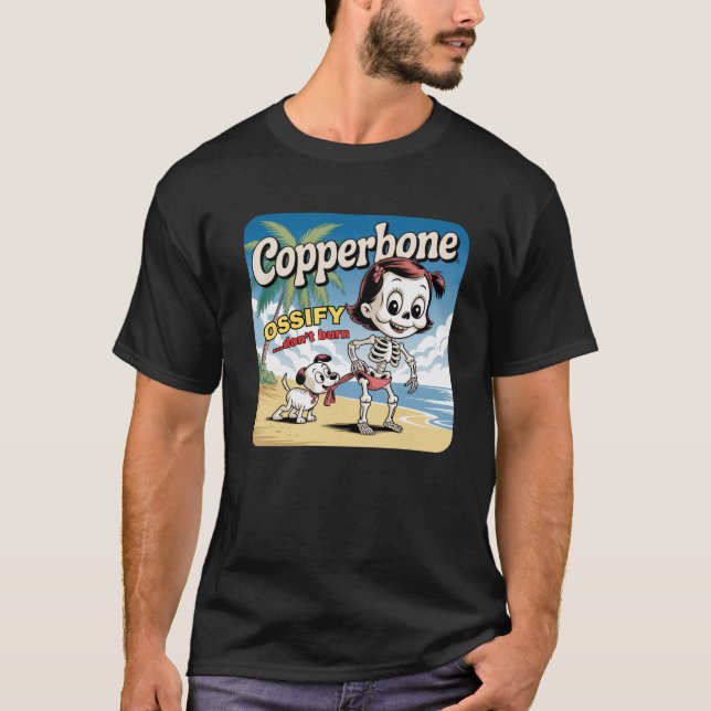 T-shirt "Copperbone"  Suntan Lotion Parody with Skeleton (Devant)