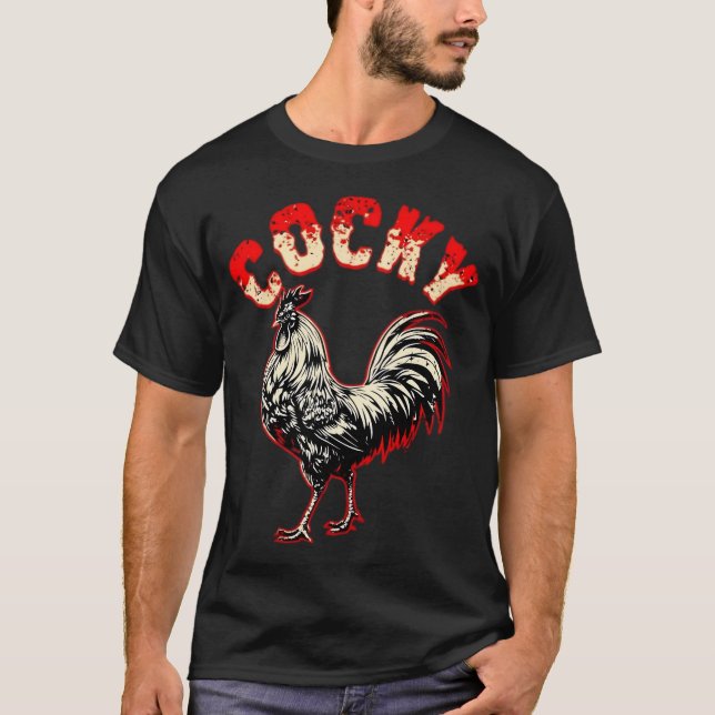 T-shirt Coq Arrogant Noir Et Blanc (Devant)