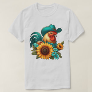 T-shirt Coq avec Casquette Turquoise et tournesols