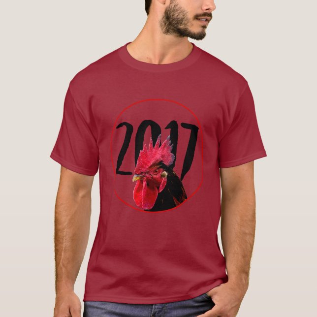 T-shirt Coq chinois Pixelisé Nouvel An 2017 rouge Tee (Devant)