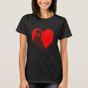 T-shirt Coq Cool Dans La Ferme De Poulet À Coeur Rouge