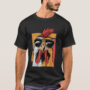 T-shirt Coq Cool Portant des Lunettes de Soleil Rétro Vint