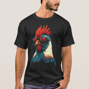 T-shirt Coq Cool Portant des Lunettes de Soleil Rétro Vint