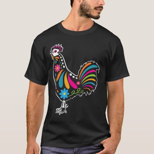 T-shirt Coq de crâne sucre Dia De Los Muertos Halloween T (Devant)