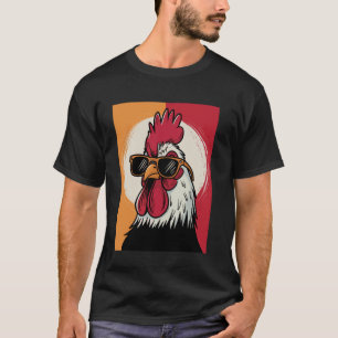 T-shirt Coq Drôle Rétro Coq Graphique Portant Lunettes De