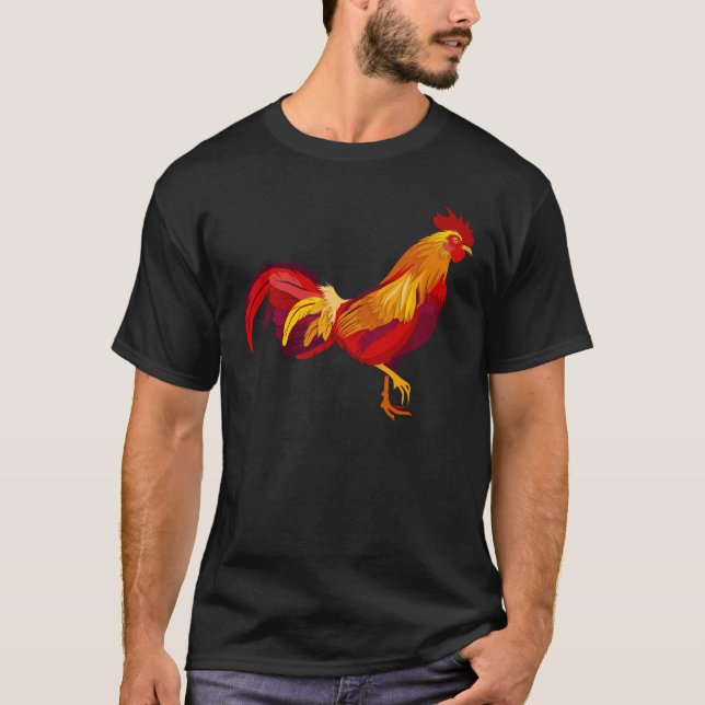 T-shirt coq du feu rouge dans le style de coupe de papier (Devant)