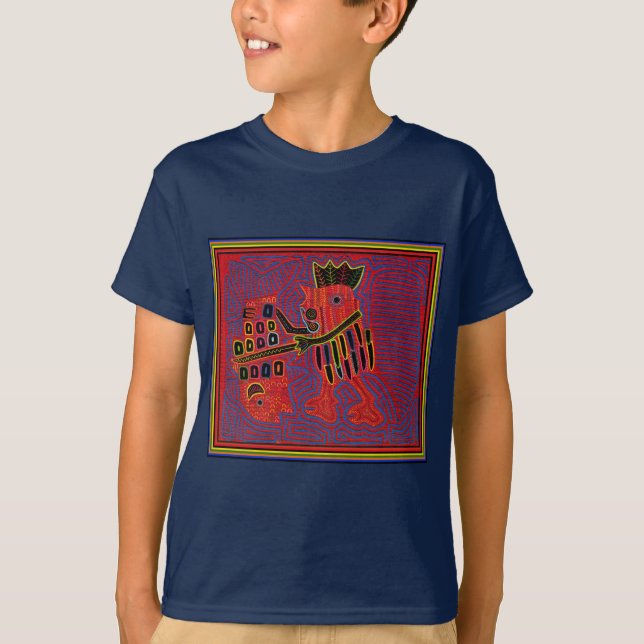 T-shirt Coq escaladant un poisson avec un machette (Devant)