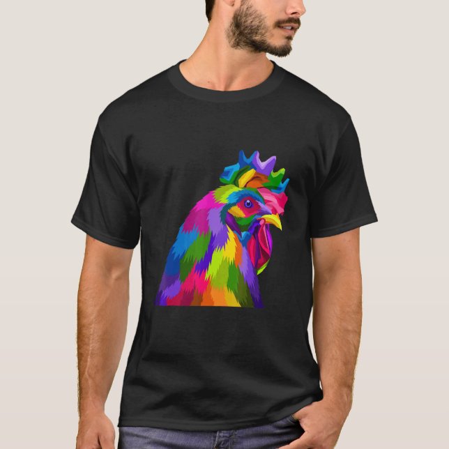 T-shirt Coq Poule Multicolore (Devant)