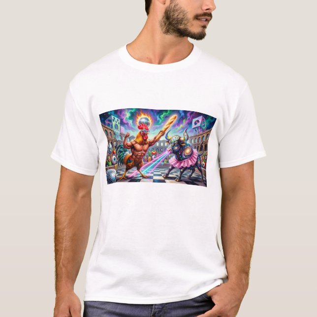 T-shirt Coq vs Taureau : un combat psychédélique (Devant)