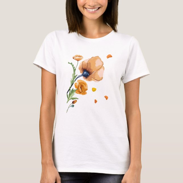 T-shirt Coquelicot aquarelle orange  (Devant)