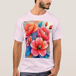 T-shirt Coquelicots Élégants : Art de la Nature Radiante