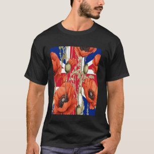 T-shirt Coquelicots rouges avec fond Union Jack