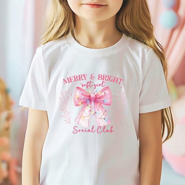 T-shirt Coquette arc rose Noël (Girls Christmas shirt Merry and Bright Soft Girl Social Club)