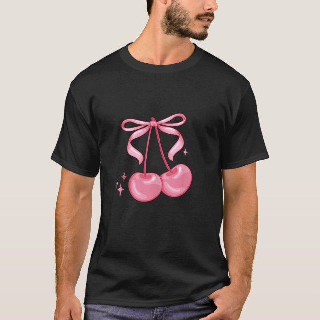T-shirt Coquette Bow Cerise Rose Aesthétique Cute Trend Co (Devant)