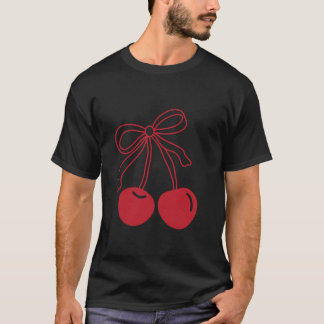 T-shirt Coquette Bow Cerise Rouge Cerises Ribbon Rose mign