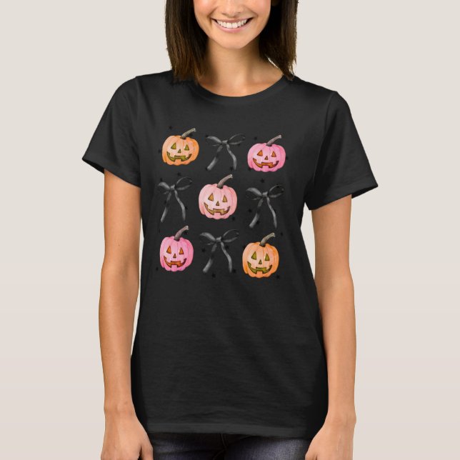 T-shirt Coquette Bow Citrouille Jack-o'-lantern saison Éff (Devant)