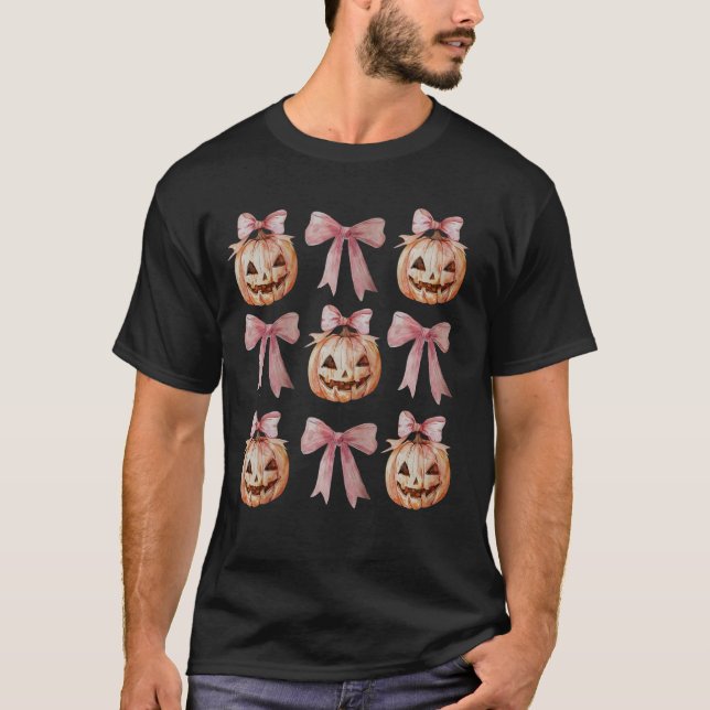 T-shirt Coquette Bow Citrouille Jack O Latern Saison Éffra (Devant)