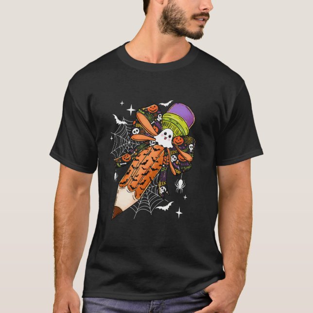 T-shirt Coquette Bow Crayon Enseignant Fantôme Saison Éffr (Devant)