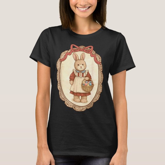 T-shirt Coquette Bow Funny Bunny Eggs Rabbit Happy Easter  (Devant)