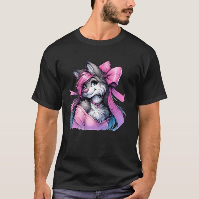 T-shirt Coquette Bow Furry Fandom Fursona Maillot Fox (Devant)