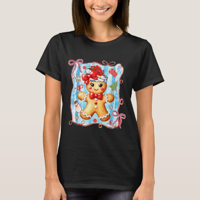 T-shirt Coquette Bow Gingerbread Merry Christmas Xmas Paja (Devant)