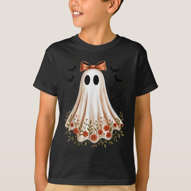 T-shirt Coquette Bow Halloween Ghost Women Girls Kids Soky (Devant)