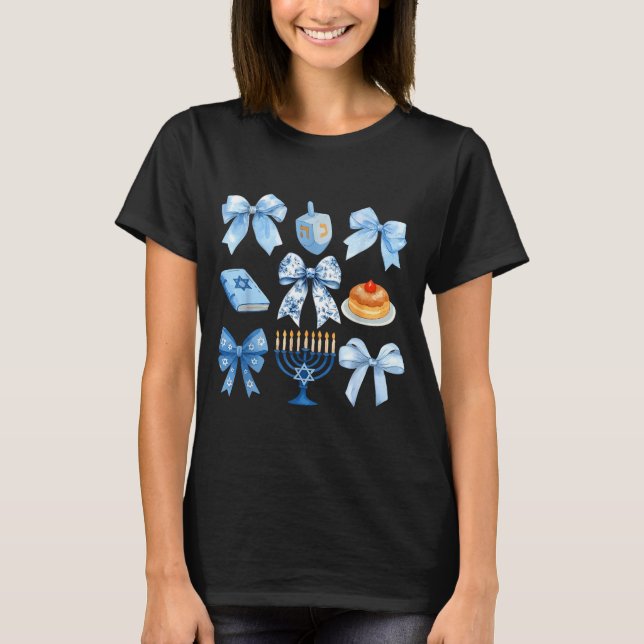 T-shirt Coquette Bow Hanukkah Chanukah Pajama Latke Jewish (Devant)