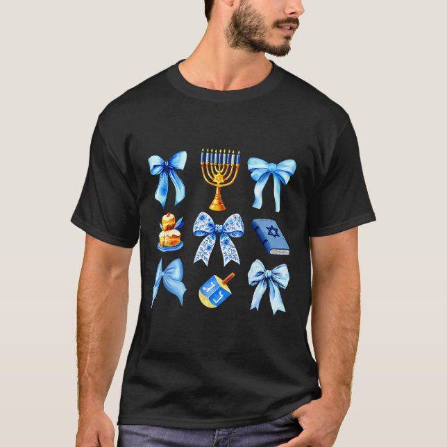 T-shirt Coquette Bow Jewish Holiday Chanukah Hanukkah Meno (Devant)