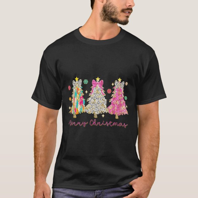 T-shirt Coquette Bow Joyeux Noël Noël Noël Arbre famille P (Devant)