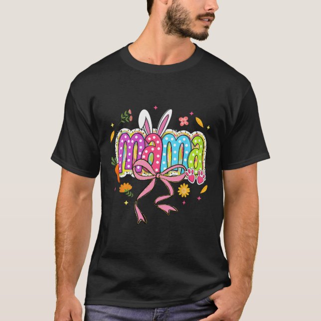 T-shirt Coquette Bow Mama Bunny Pâques Maman Boho Flores F (Devant)