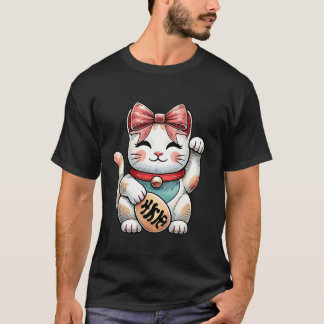 T-shirt Coquette Bow Maneki Neko Chat japonais Lucky Rose 