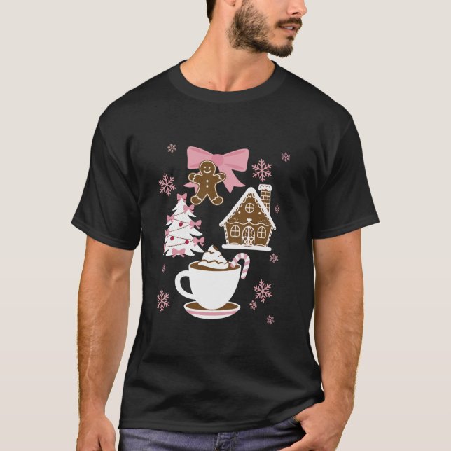 T-shirt Coquette Bow Pain d'épices rose Noël Fille Noël No (Devant)